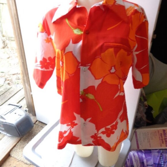 NOS VTG 70s Big Collar LOUD Floral Hawaiian Shirt M Hawaii Nei Polyester AS IS - Picture 2 of 9